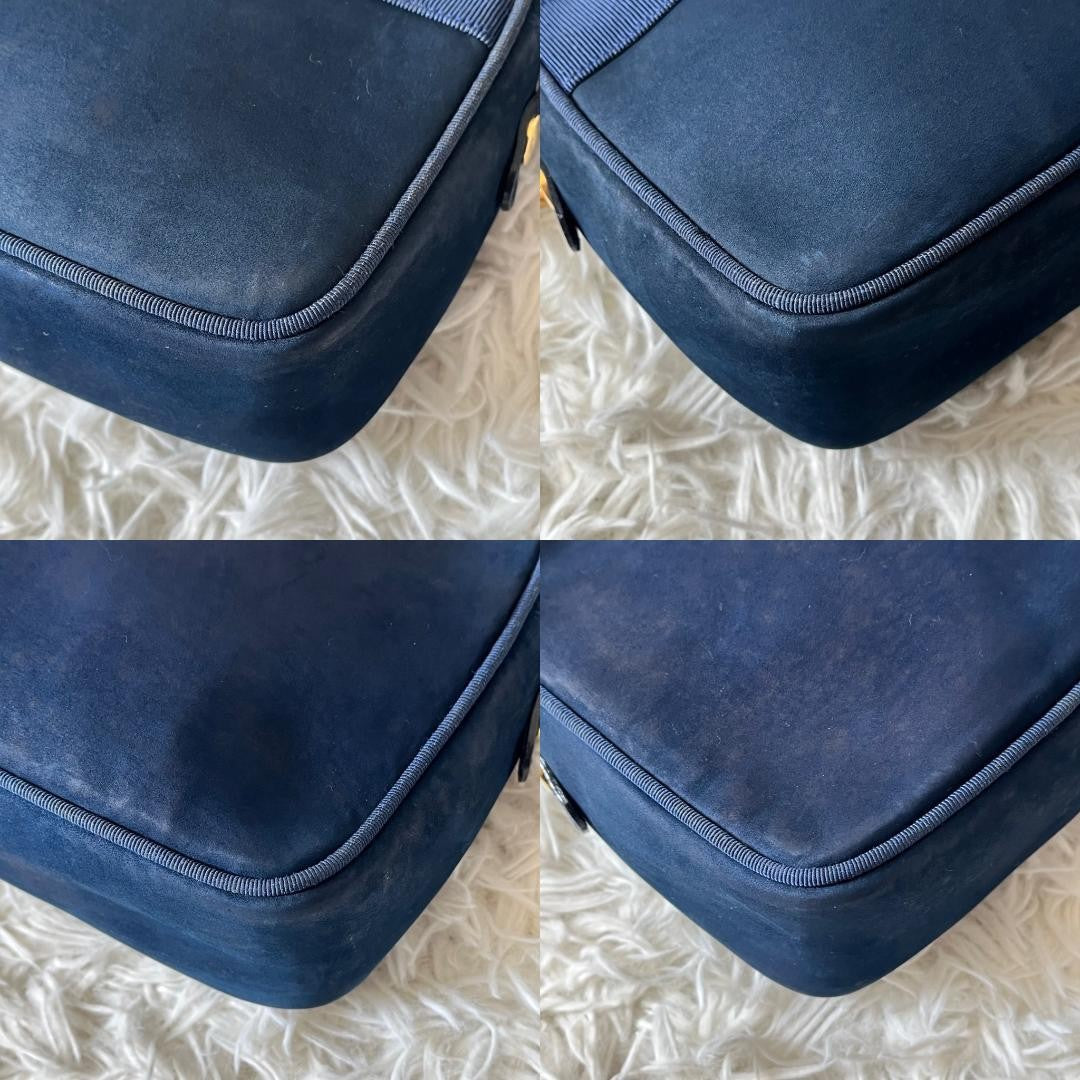 Salvatore Ferragamo Shoulder Bag Purse Vara Navy Authentic