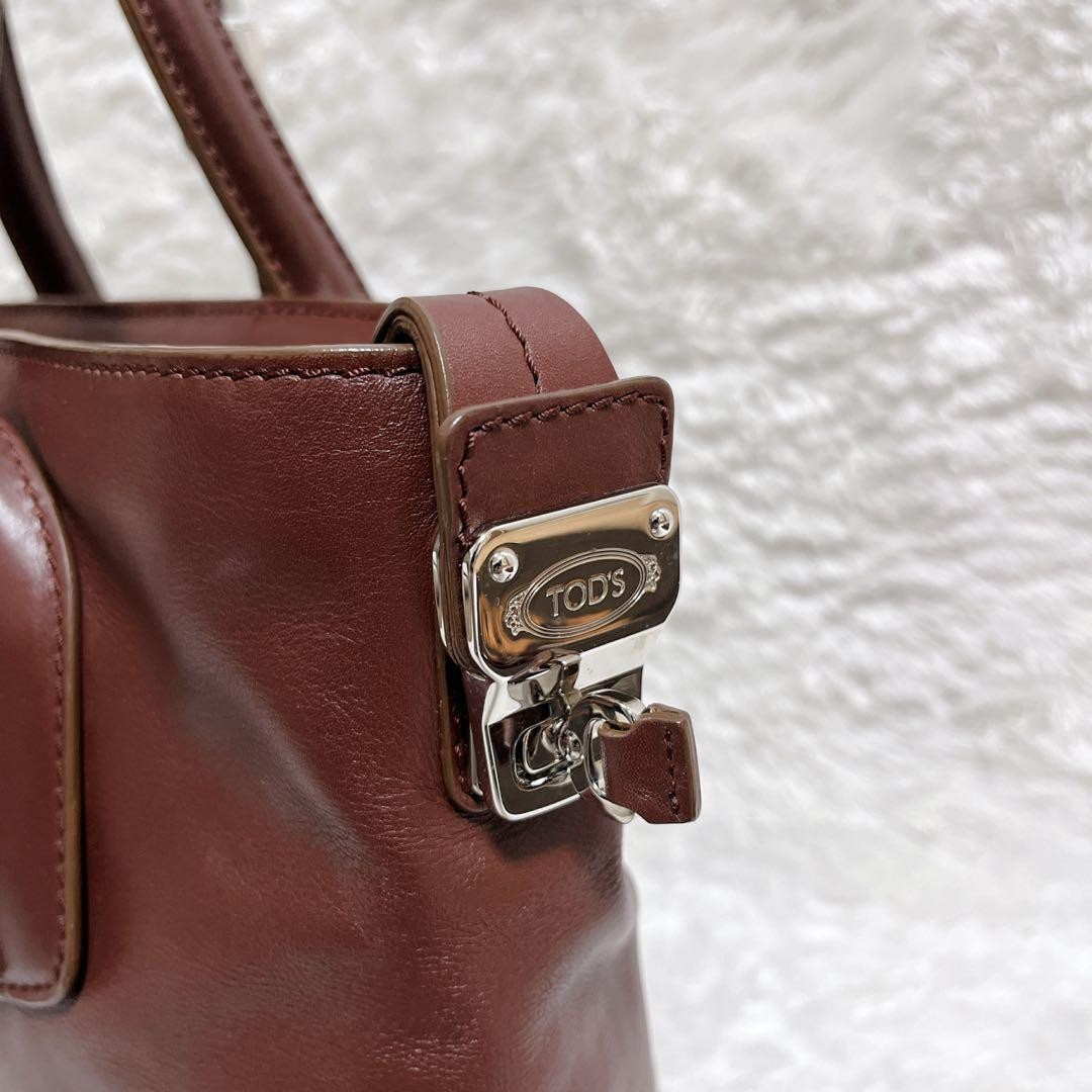 TOD'S Hand Shoulder Bag Tote Purse 2way D-Styling Leather Bordeaux Authentic