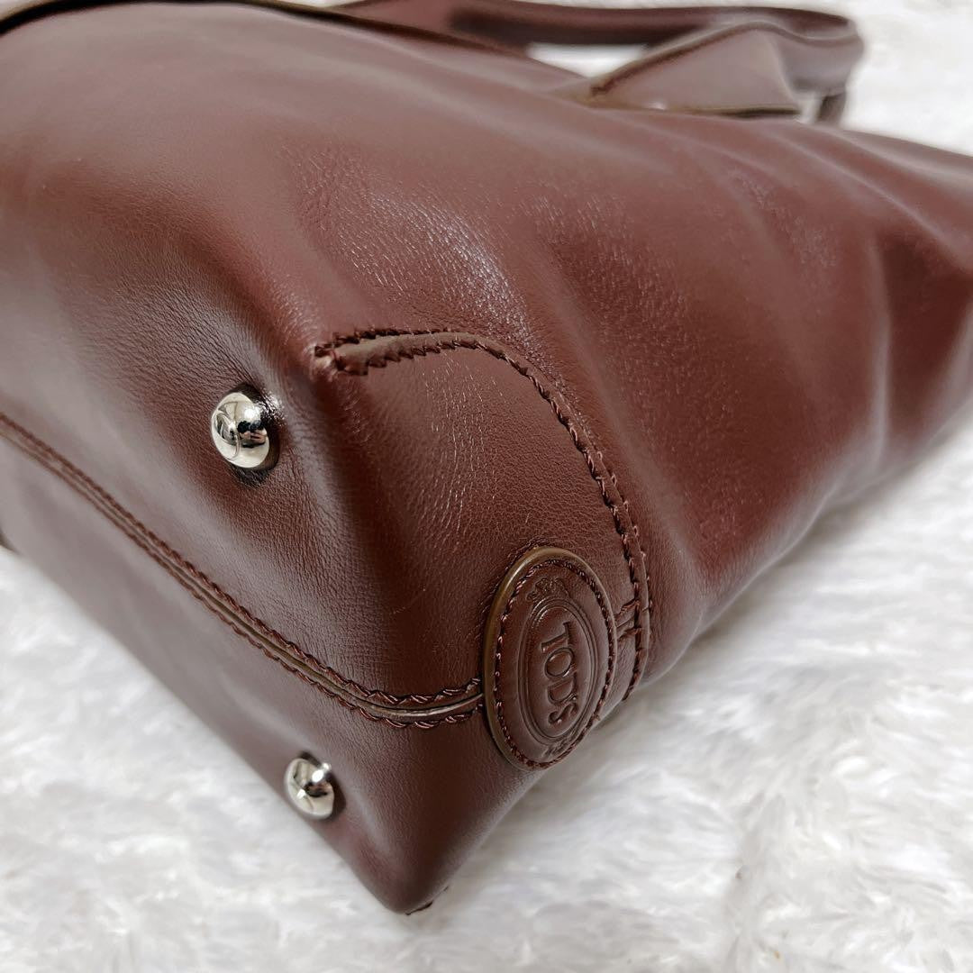 TOD'S Hand Shoulder Bag Tote Purse 2way D-Styling Leather Bordeaux Authentic