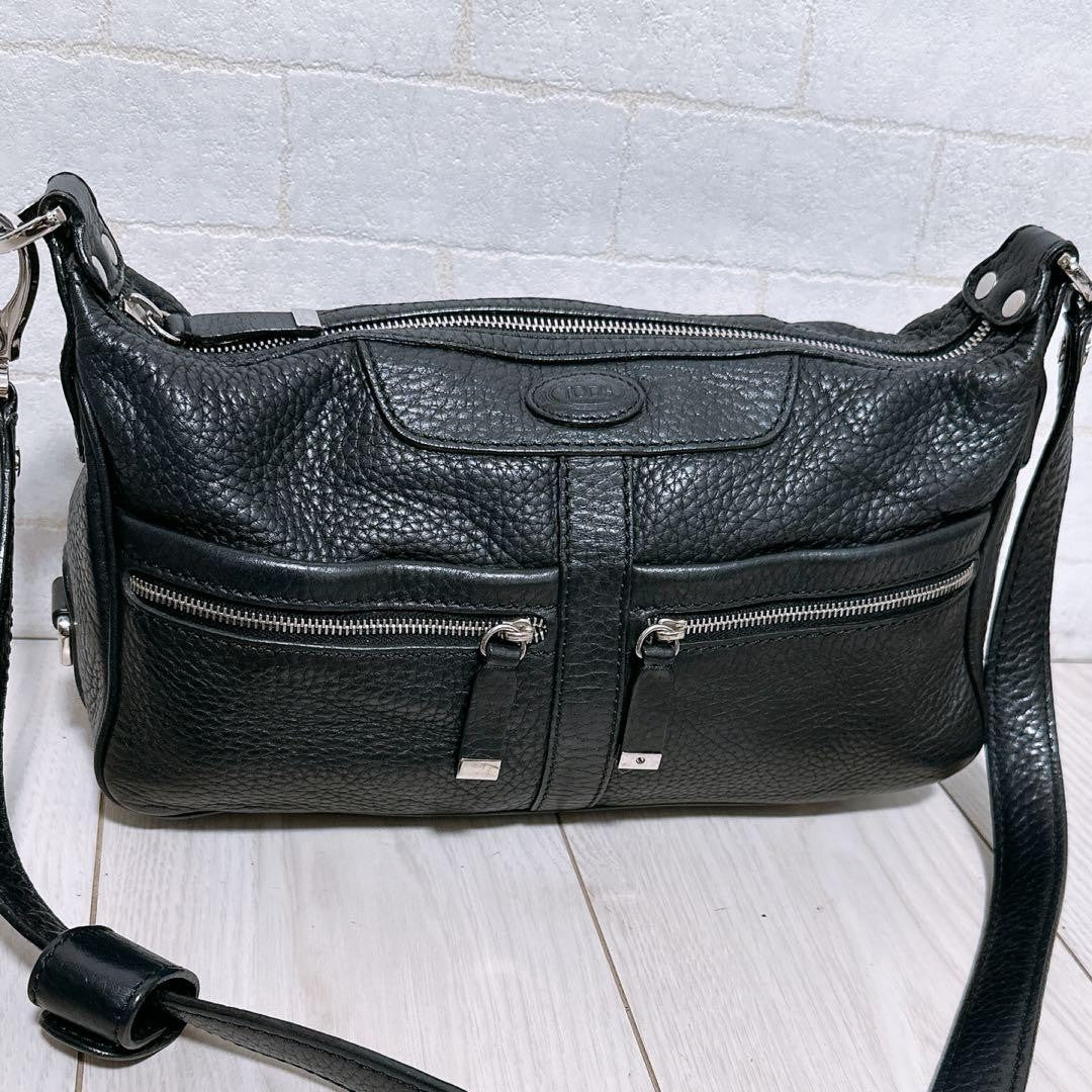 TOD'S Shoulder Bag Purse Leather Black Authentic