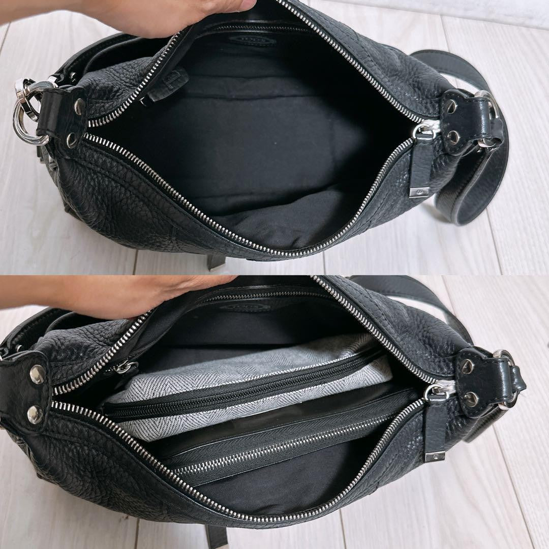 TOD'S Shoulder Bag Purse Leather Black Authentic
