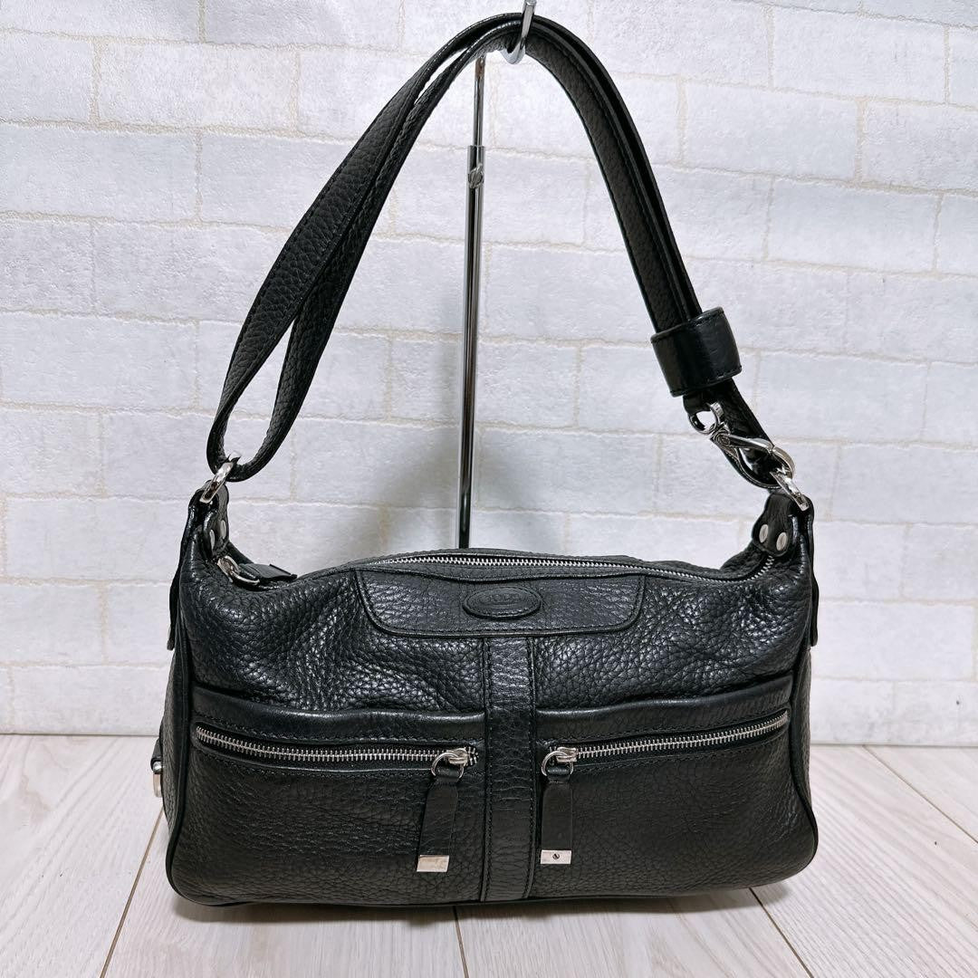 TOD'S Shoulder Bag Purse Leather Black Authentic