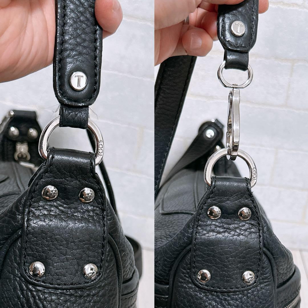 TOD'S Shoulder Bag Purse Leather Black Authentic