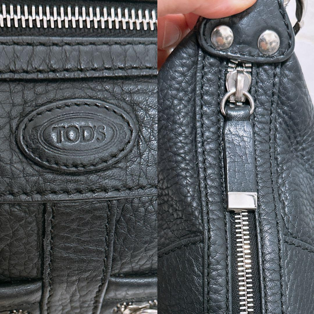 TOD'S Shoulder Bag Purse Leather Black Authentic