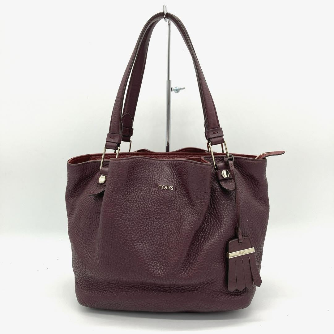 TOD'S Hand Bag Tote Purse Leather Purple Authentic