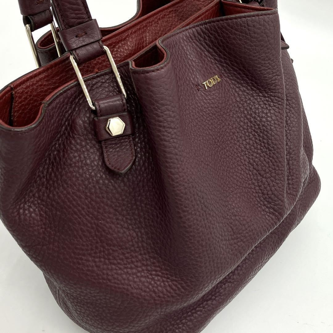 TOD'S Hand Bag Tote Purse Leather Purple Authentic
