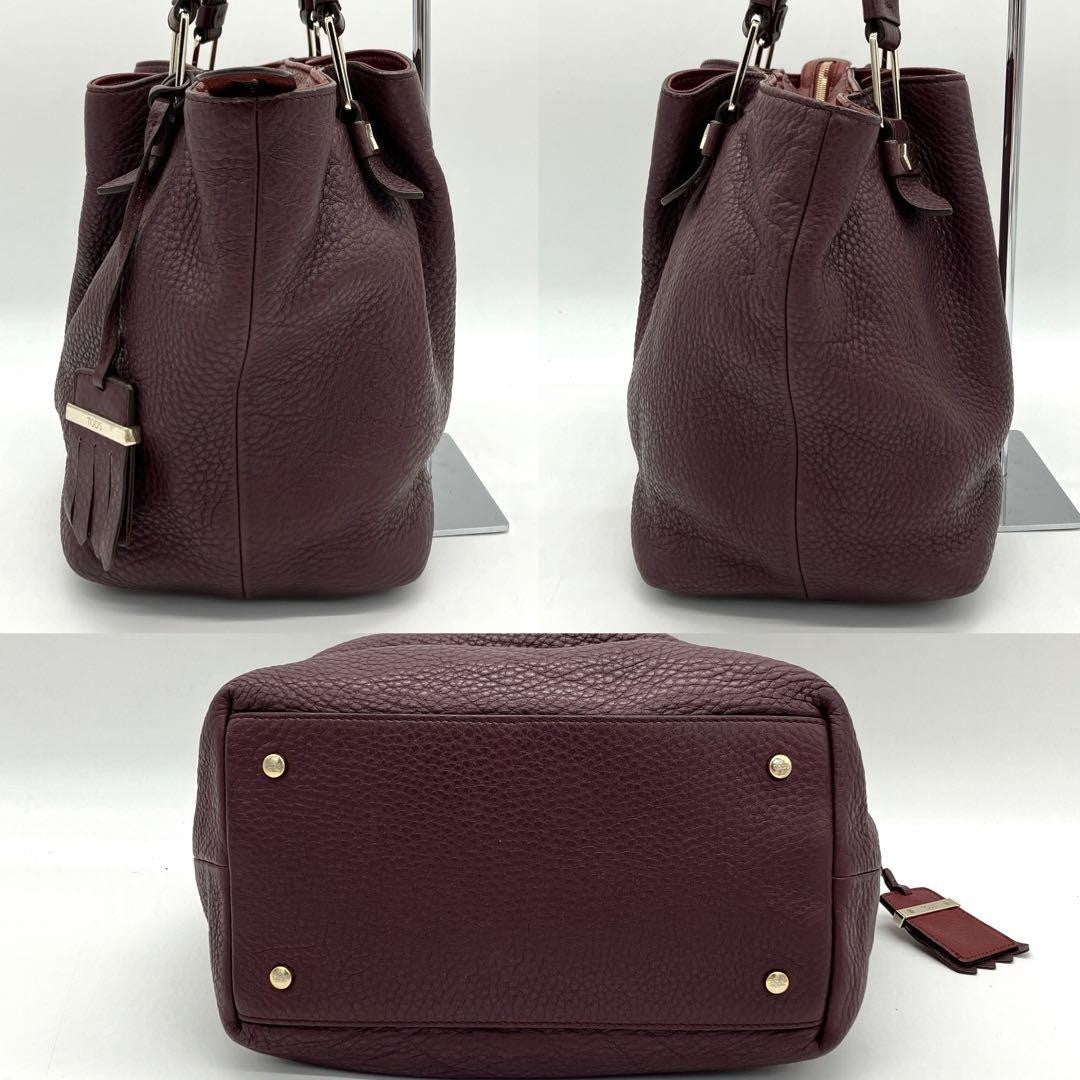 TOD'S Hand Bag Tote Purse Leather Purple Authentic