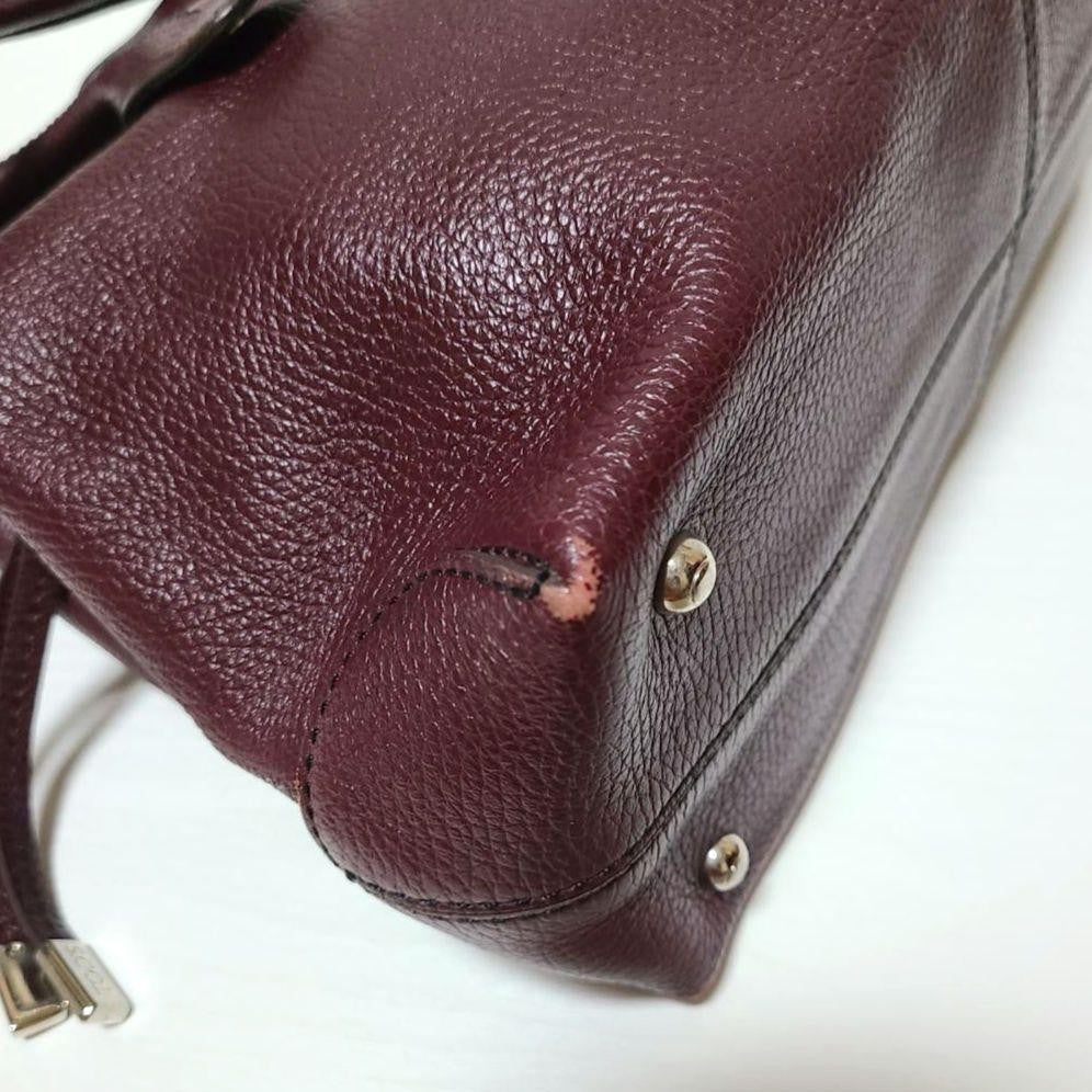 TOD'S Hand Bag Tote Purse Leather Bordeaux Red Authentic