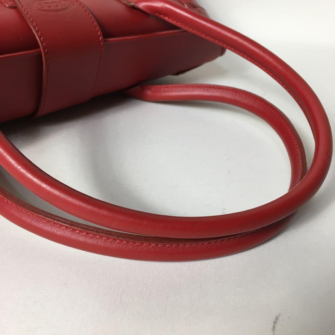 TOD'S Hand Bag Tote Purse Leather Red Authentic
