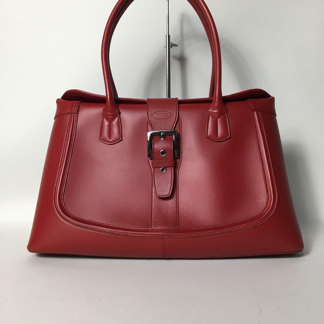 TOD'S Hand Bag Tote Purse Leather Red Authentic