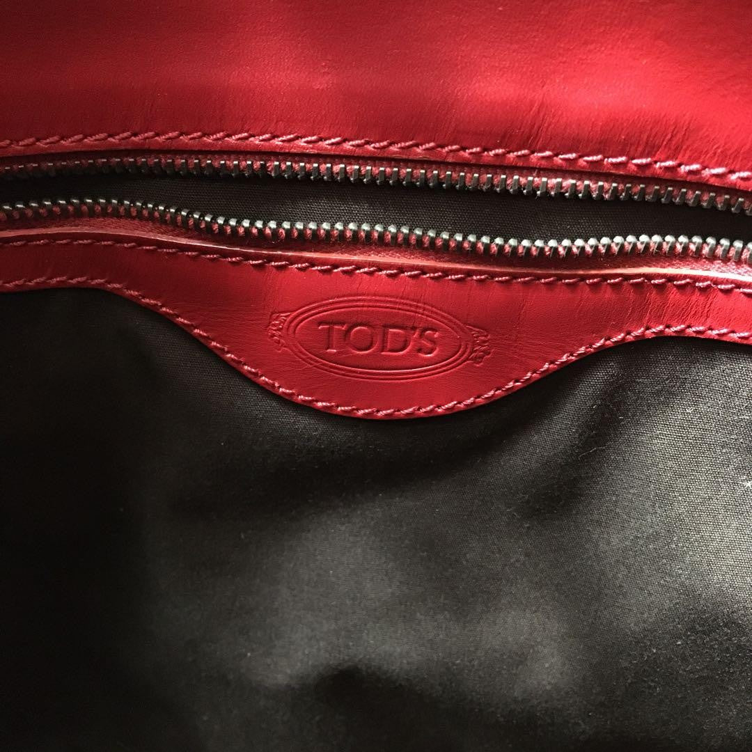 TOD'S Hand Bag Tote Purse Leather Red Authentic