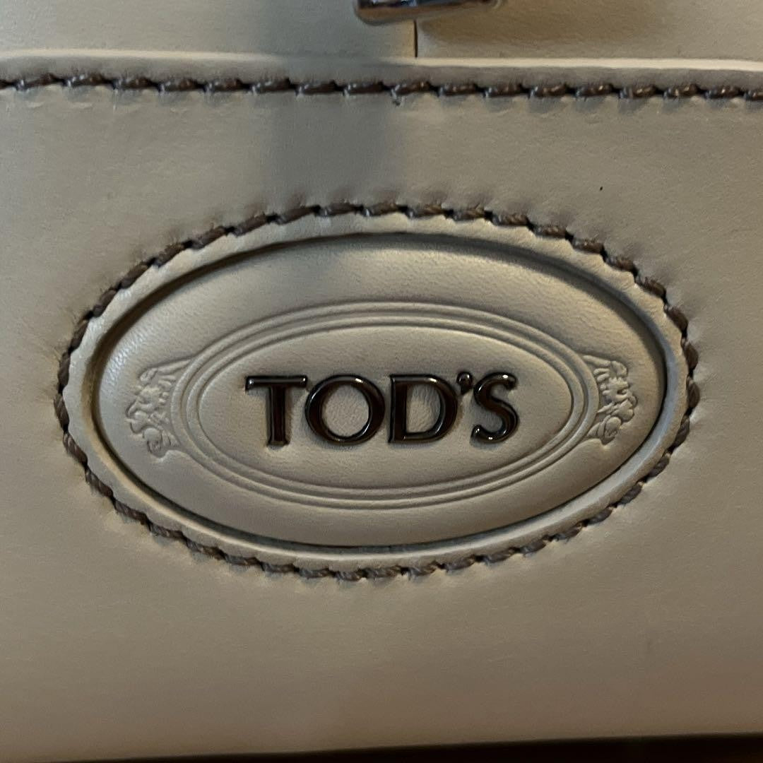TOD'S Hand Bag Tote Purse Leather Off White Beige Authentic