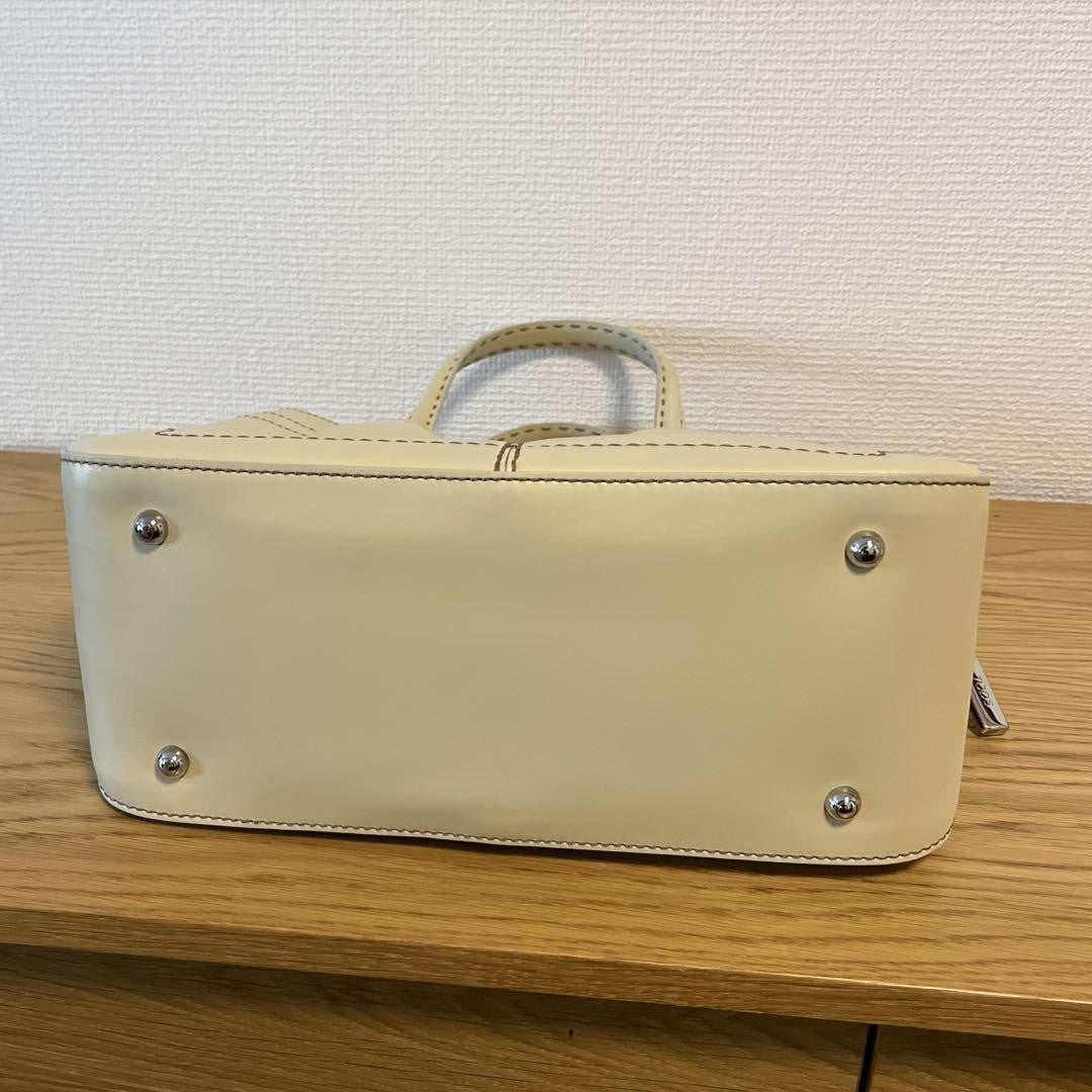 TOD'S Hand Bag Tote Purse Leather Off White Beige Authentic