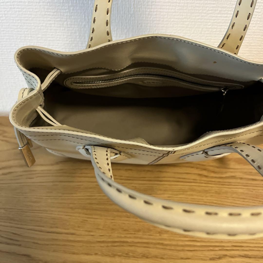 TOD'S Hand Bag Tote Purse Leather Off White Beige Authentic
