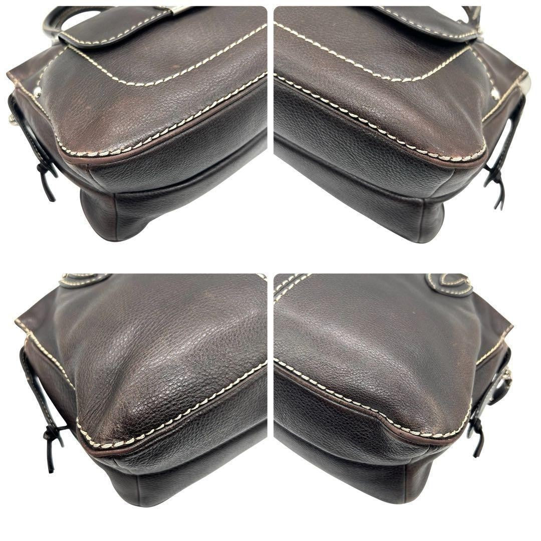 TOD'S Hand Bag Tote Purse Leather Dark Brown Authentic