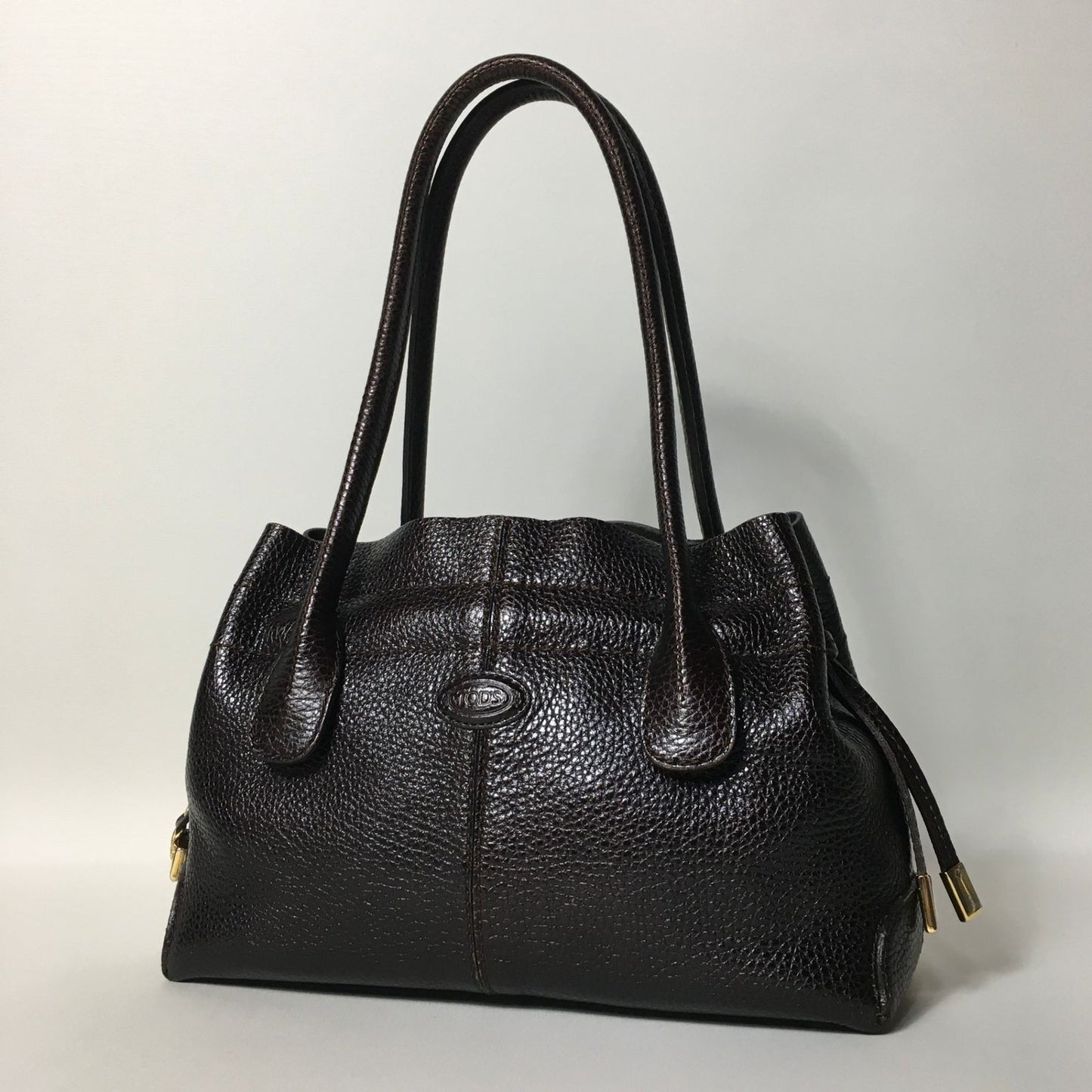 TOD'S Hand Bag Tote Purse Leather Dark Brown Authentic