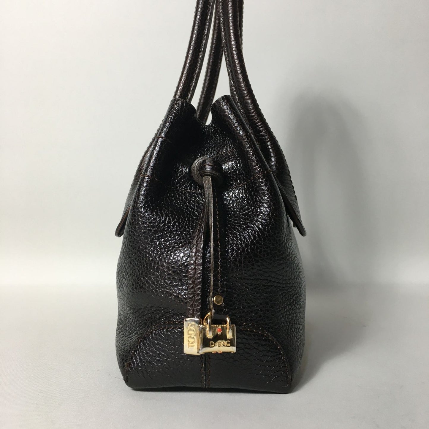TOD'S Hand Bag Tote Purse Leather Dark Brown Authentic