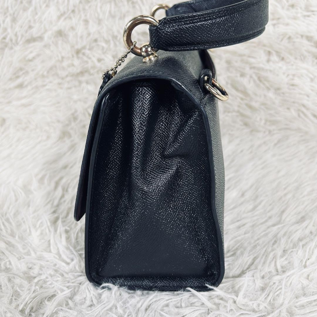 COACH Hand Shoulder Bag Tote Purse 2way Turn Lock Leather Black Authentic