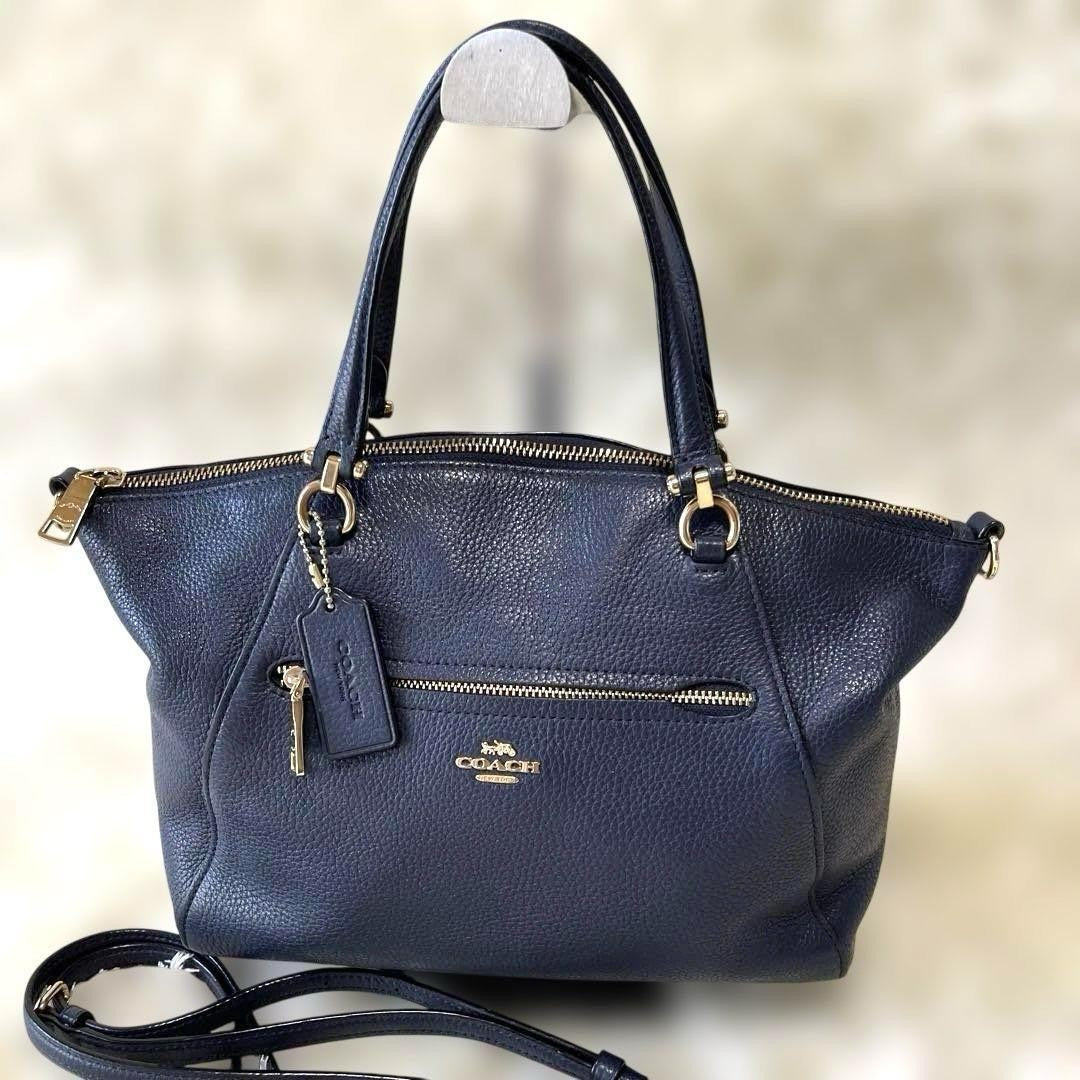 COACH Hand Shoulder Bag Tote Purse 2way 79997 Leather Dark Navy Authentic