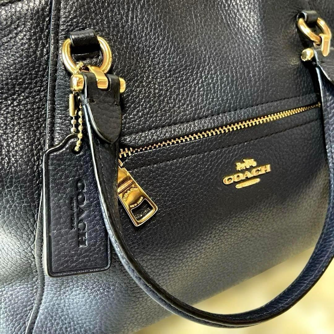 COACH Hand Shoulder Bag Tote Purse 2way 79997 Leather Dark Navy Authentic