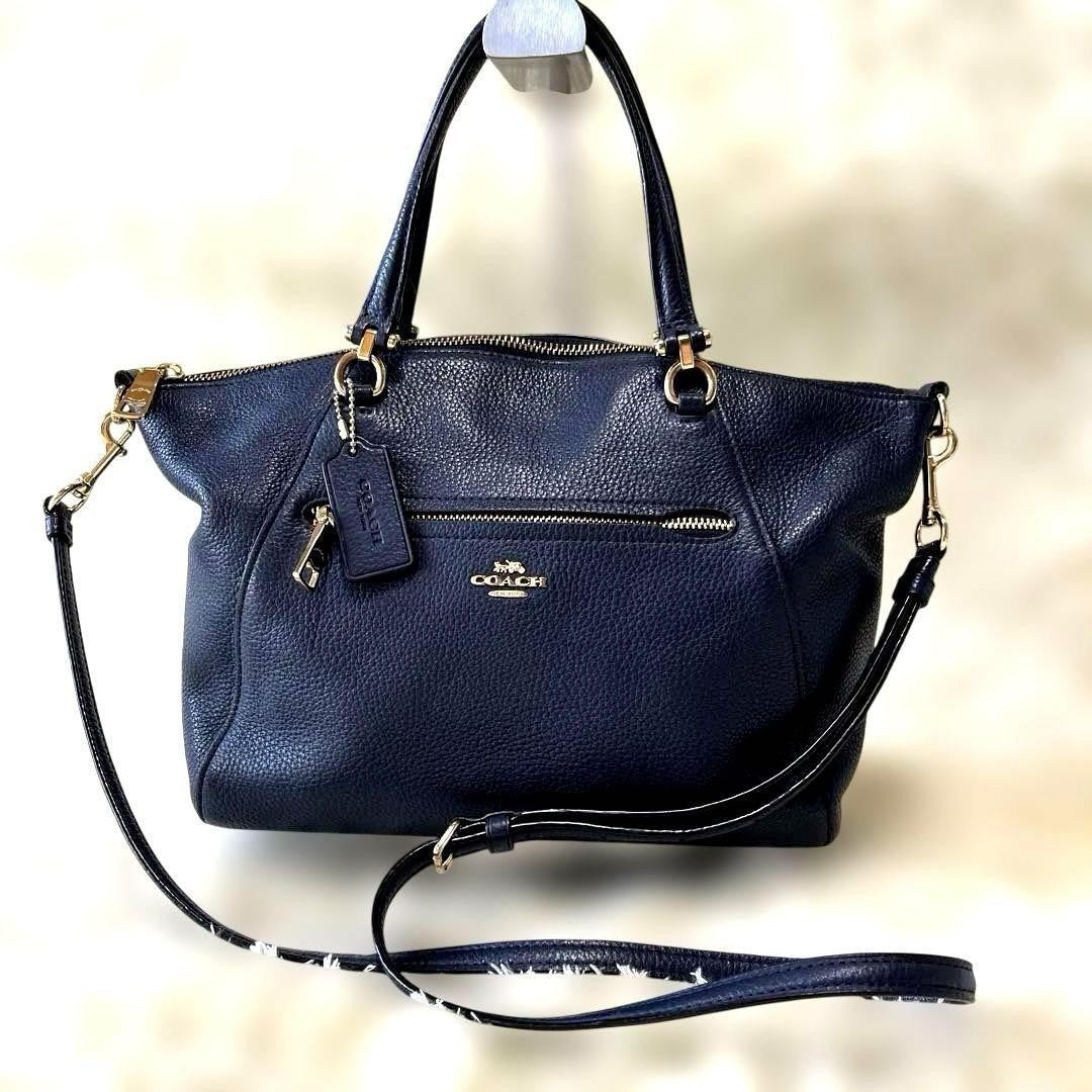 COACH Hand Shoulder Bag Tote Purse 2way 79997 Leather Dark Navy Authentic