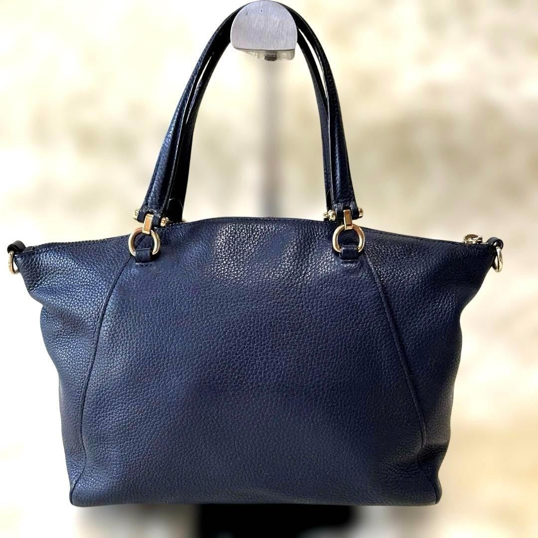 COACH Hand Shoulder Bag Tote Purse 2way 79997 Leather Dark Navy Authentic