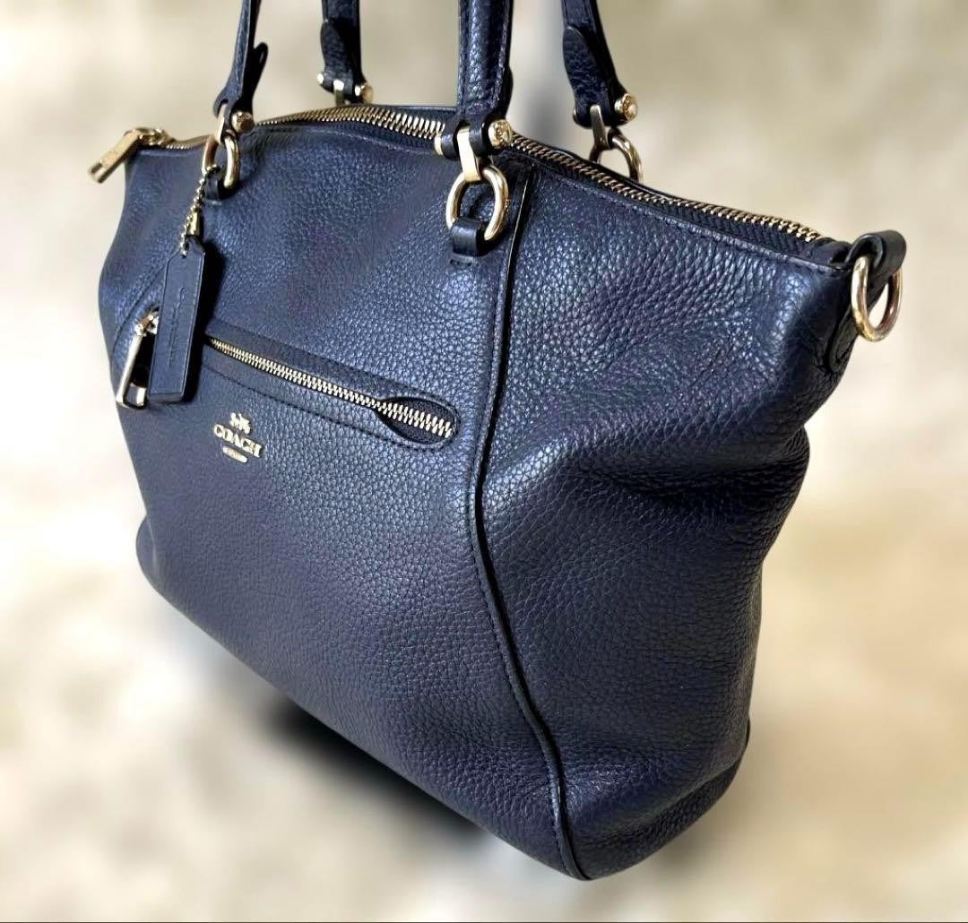 COACH Hand Shoulder Bag Tote Purse 2way 79997 Leather Dark Navy Authentic