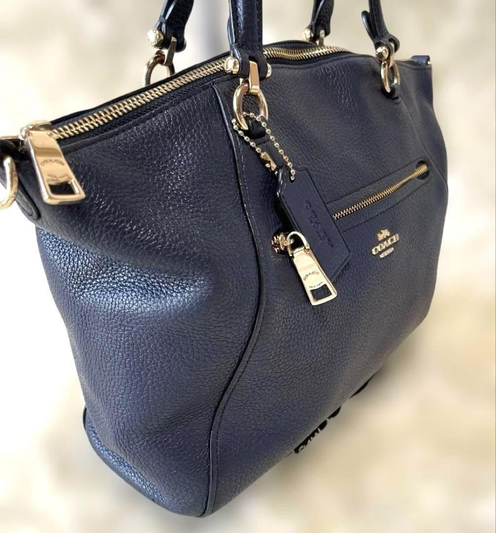 COACH Hand Shoulder Bag Tote Purse 2way 79997 Leather Dark Navy Authentic