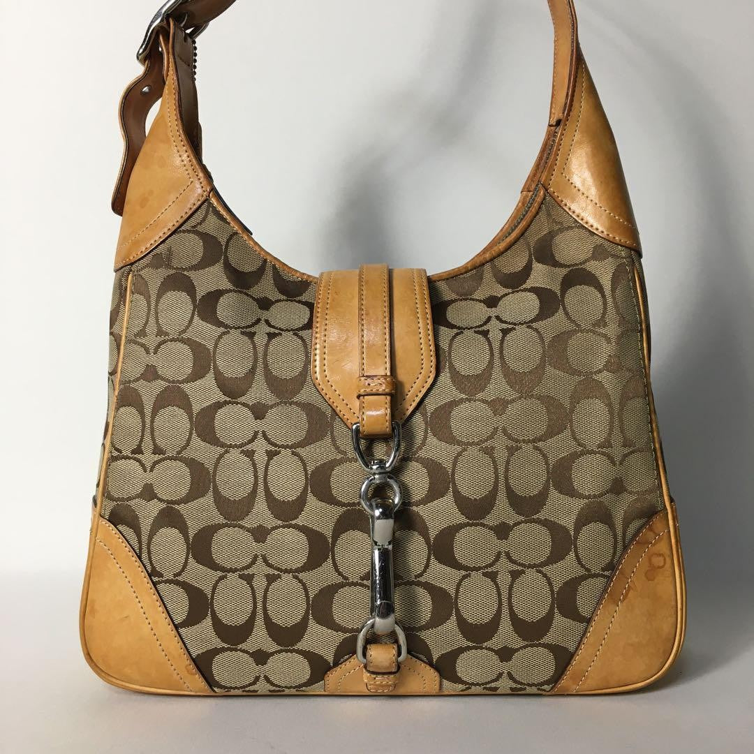 COACH Shoulder Bag Purse Signature Canvas Leather Brown Authentic