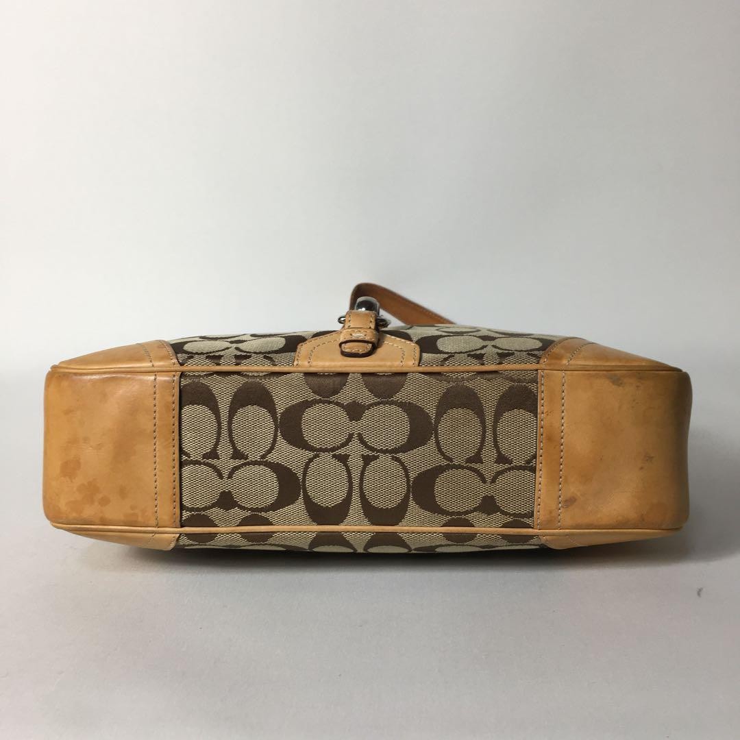 COACH Shoulder Bag Purse Signature Canvas Leather Brown Authentic