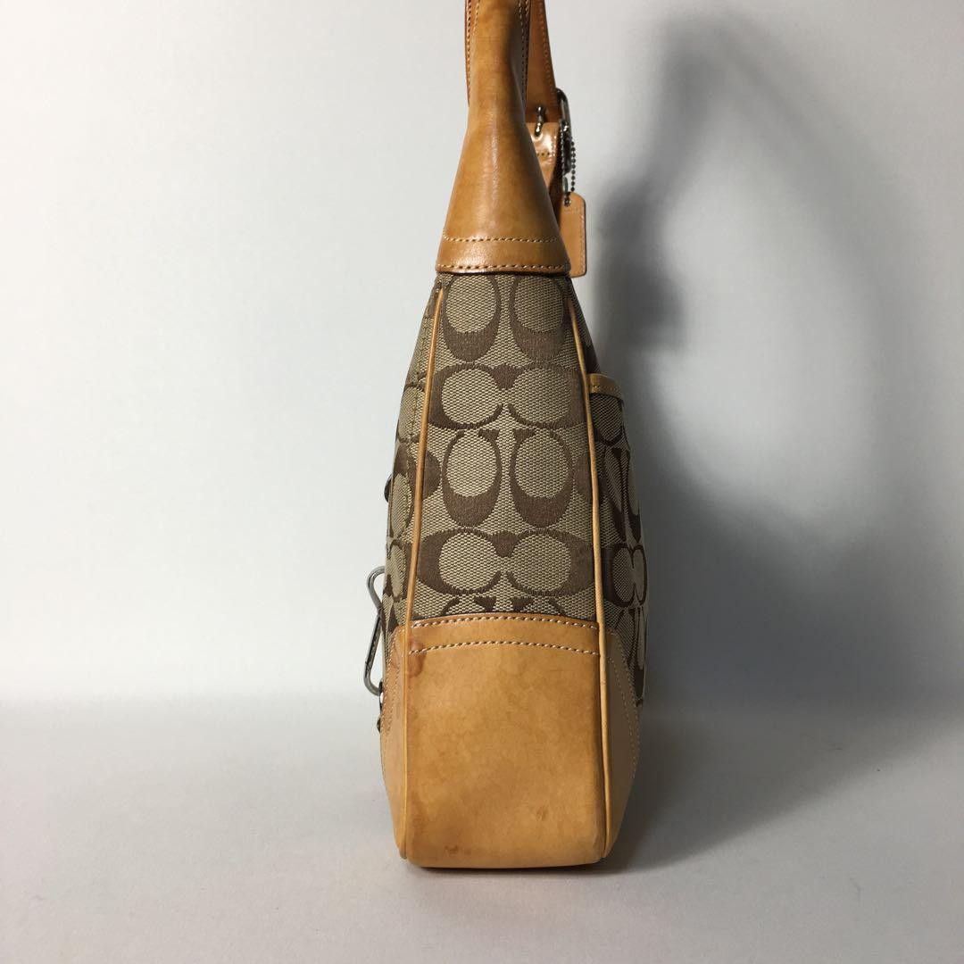 COACH Shoulder Bag Purse Signature Canvas Leather Brown Authentic
