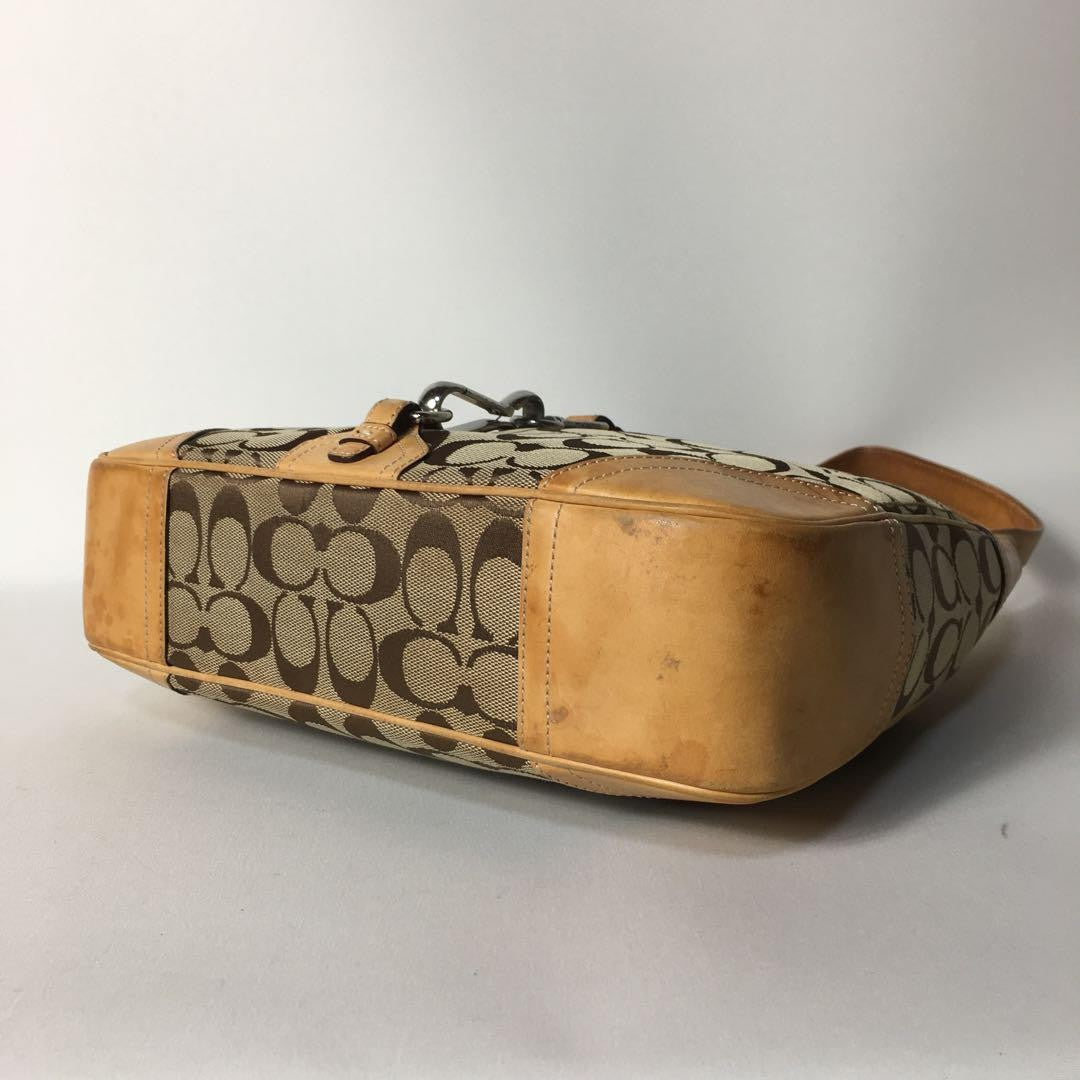 COACH Shoulder Bag Purse Signature Canvas Leather Brown Authentic