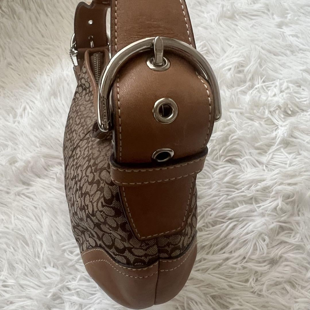 COACH Shoulder Bag Purse Signature 6351 Canvas Leather Beige Brown Authentic