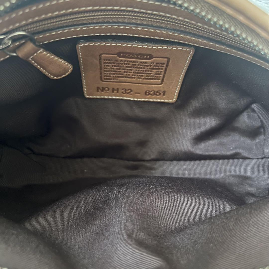 COACH Shoulder Bag Purse Signature 6351 Canvas Leather Beige Brown Authentic