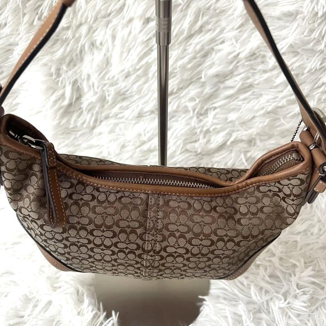 COACH Shoulder Bag Purse Signature 6351 Canvas Leather Beige Brown Authentic