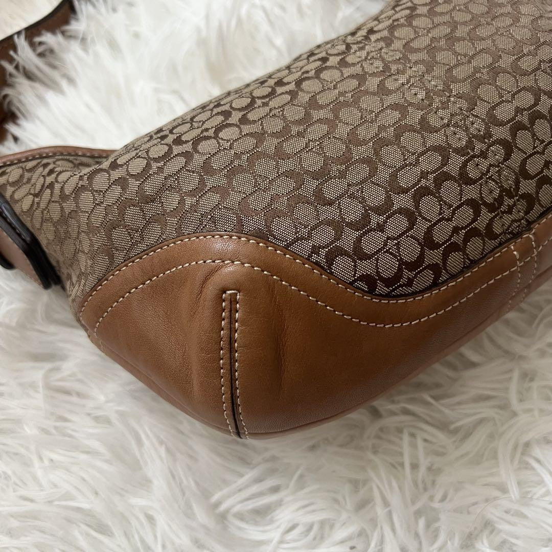 COACH Shoulder Bag Purse Signature 6351 Canvas Leather Beige Brown Authentic