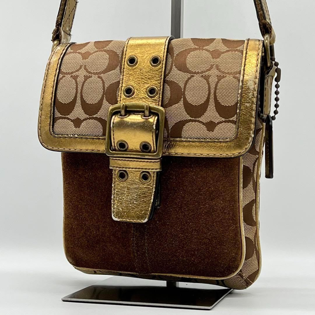 COACH Shoulder Bag Purse Signature Canvas Leather Brown Authentic