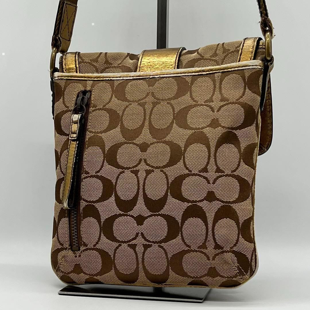 COACH Shoulder Bag Purse Signature Canvas Leather Brown Authentic
