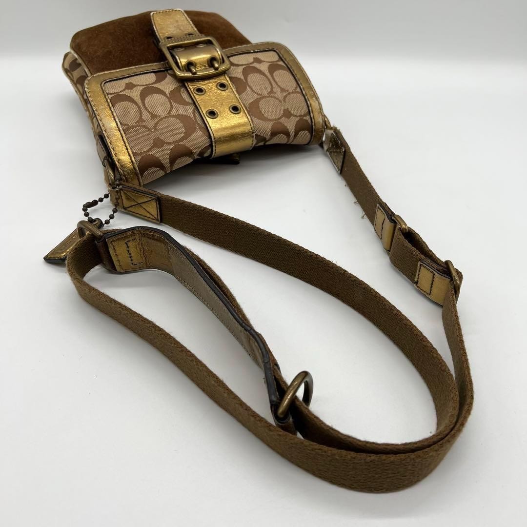 COACH Shoulder Bag Purse Signature Canvas Leather Brown Authentic