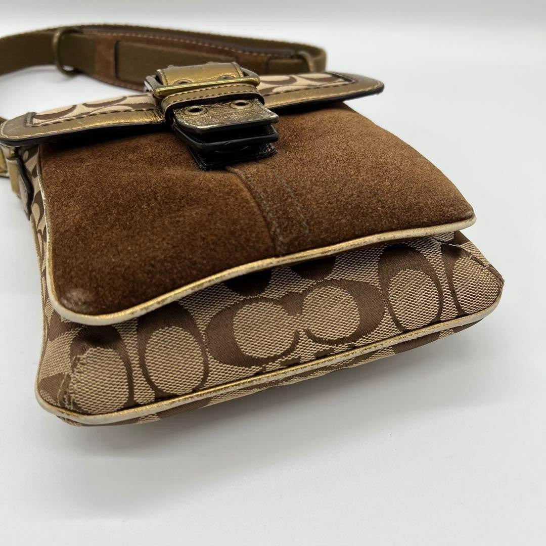 COACH Shoulder Bag Purse Signature Canvas Leather Brown Authentic
