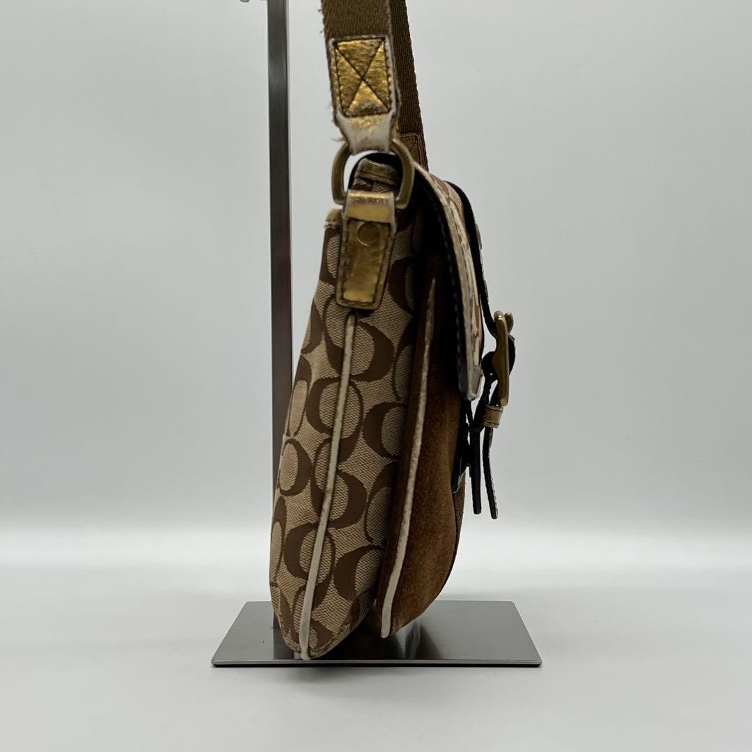 COACH Shoulder Bag Purse Signature Canvas Leather Brown Authentic