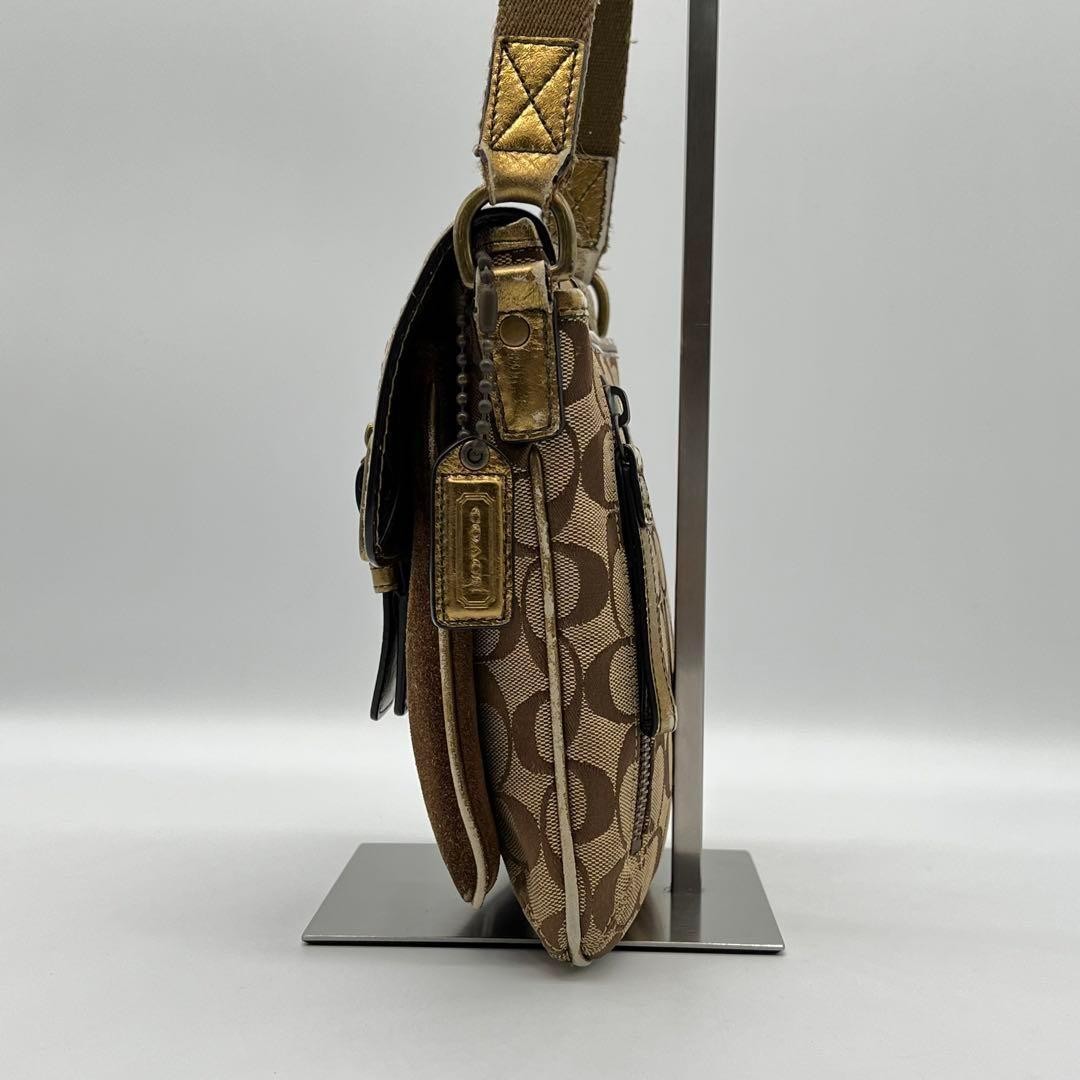 COACH Shoulder Bag Purse Signature Canvas Leather Brown Authentic