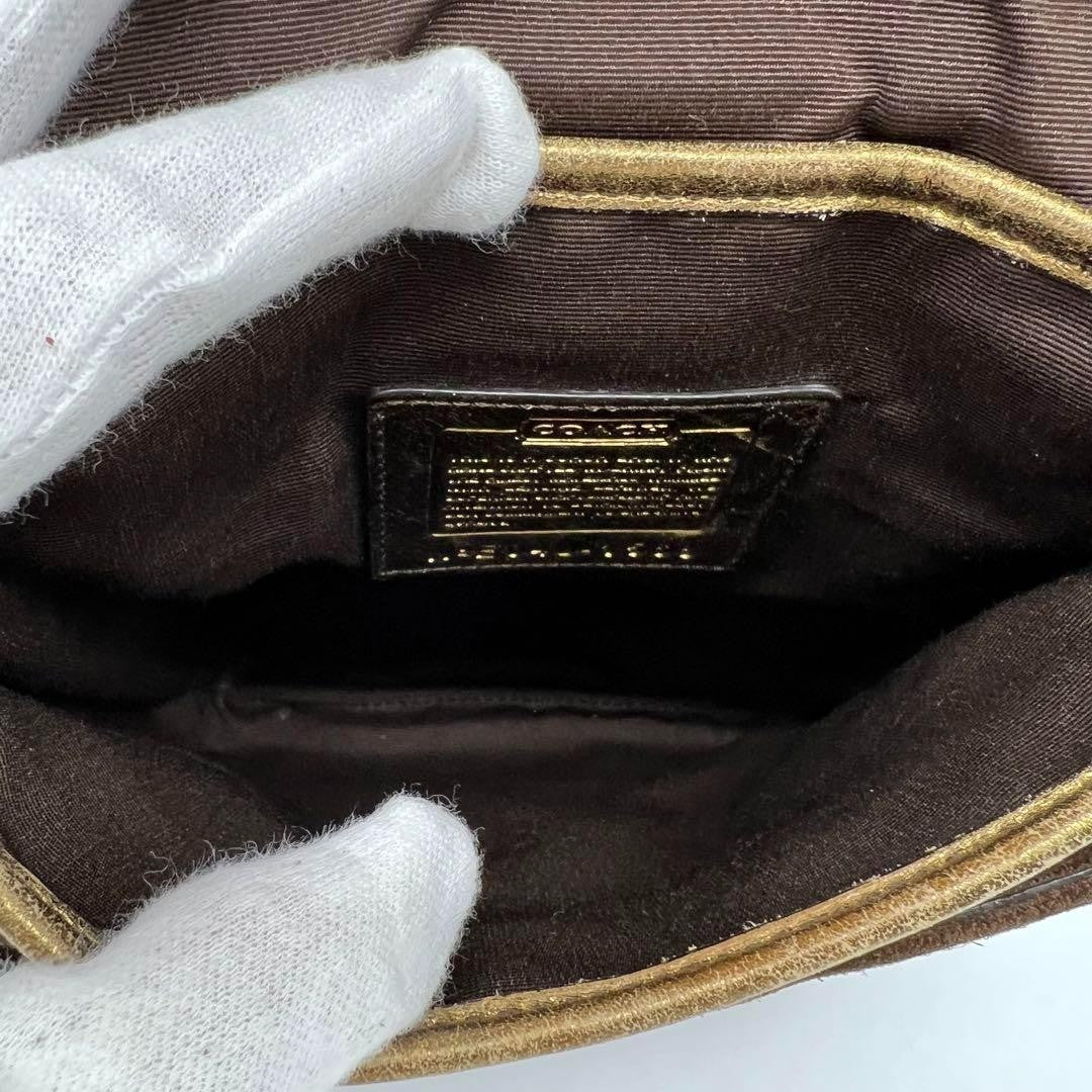 COACH Shoulder Bag Purse Signature Canvas Leather Brown Authentic