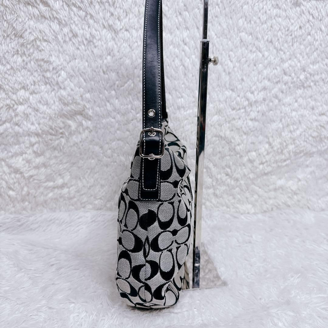COACH Shoulder Bag Purse Signature 6845 Canvas Leather Gray Black Authentic