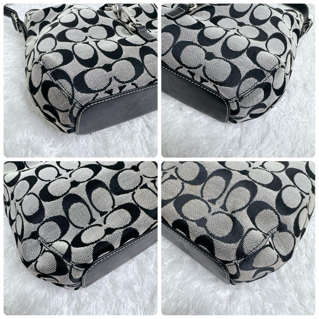 COACH Shoulder Bag Purse Signature 6845 Canvas Leather Gray Black Authentic