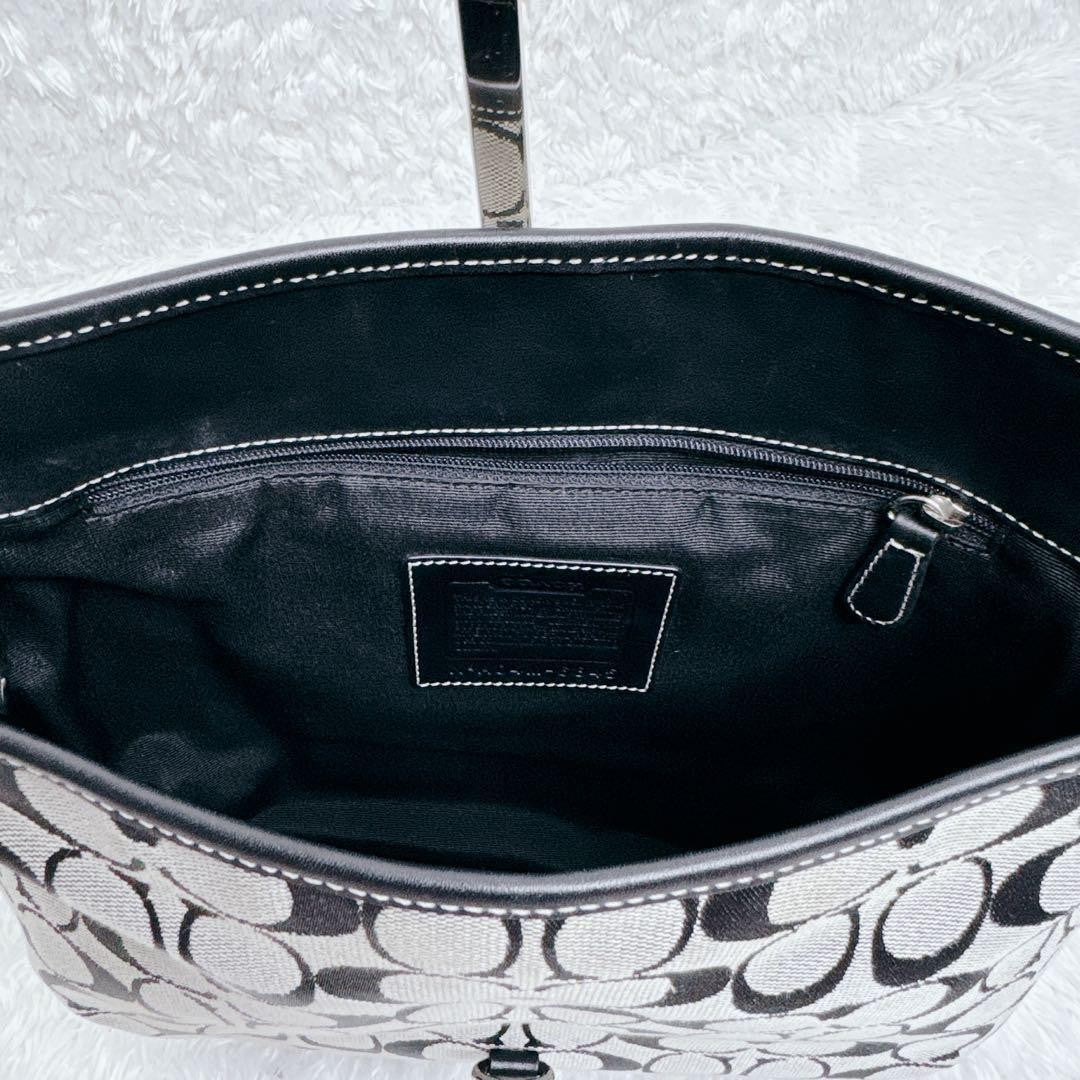 COACH Shoulder Bag Purse Signature 6845 Canvas Leather Gray Black Authentic