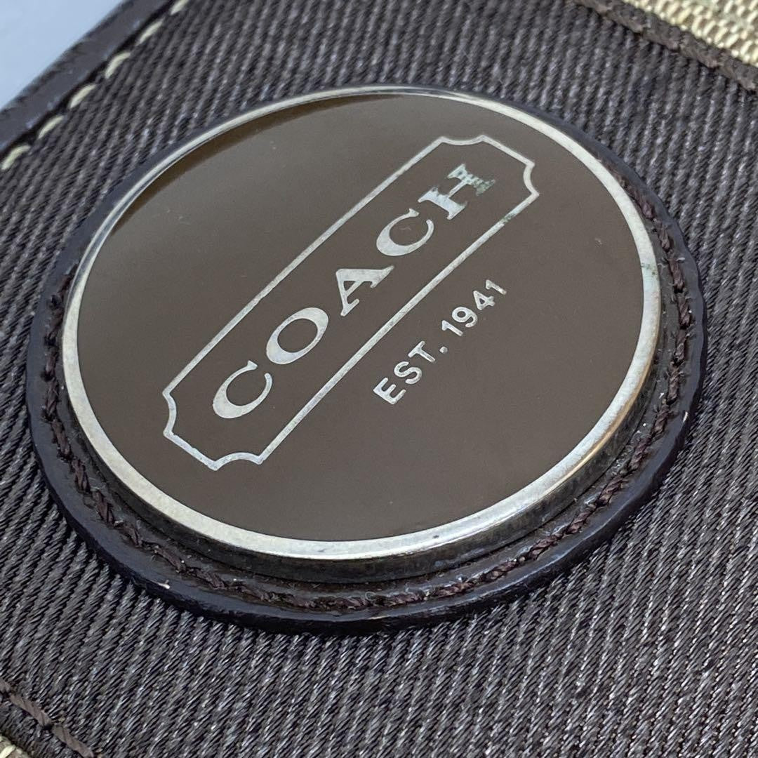 COACH Shoulder Bag Purse Signature Canvas Leather Brown Authentic