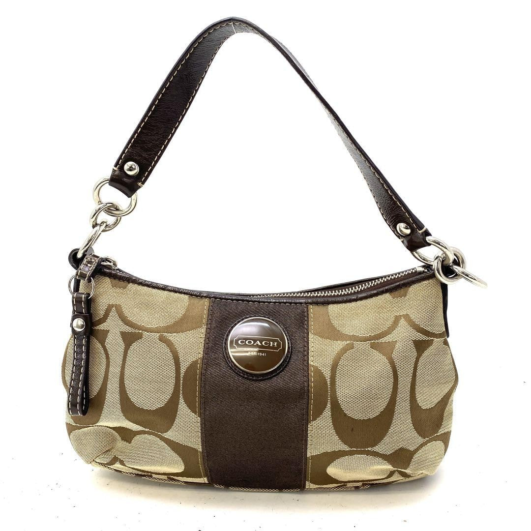 COACH Shoulder Bag Purse Signature Canvas Leather Brown Authentic