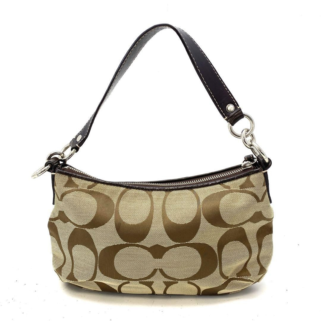 COACH Shoulder Bag Purse Signature Canvas Leather Brown Authentic