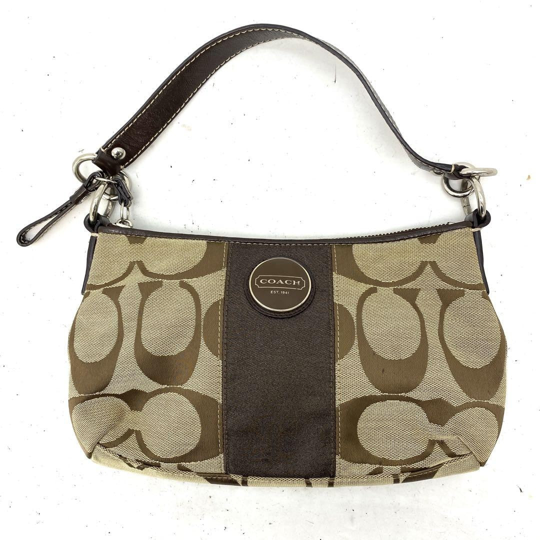 COACH Shoulder Bag Purse Signature Canvas Leather Brown Authentic